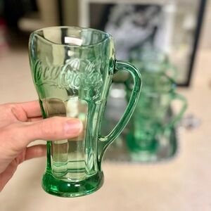 Vintage Coca-Cola Green Glass Mugs With handles – set of 4